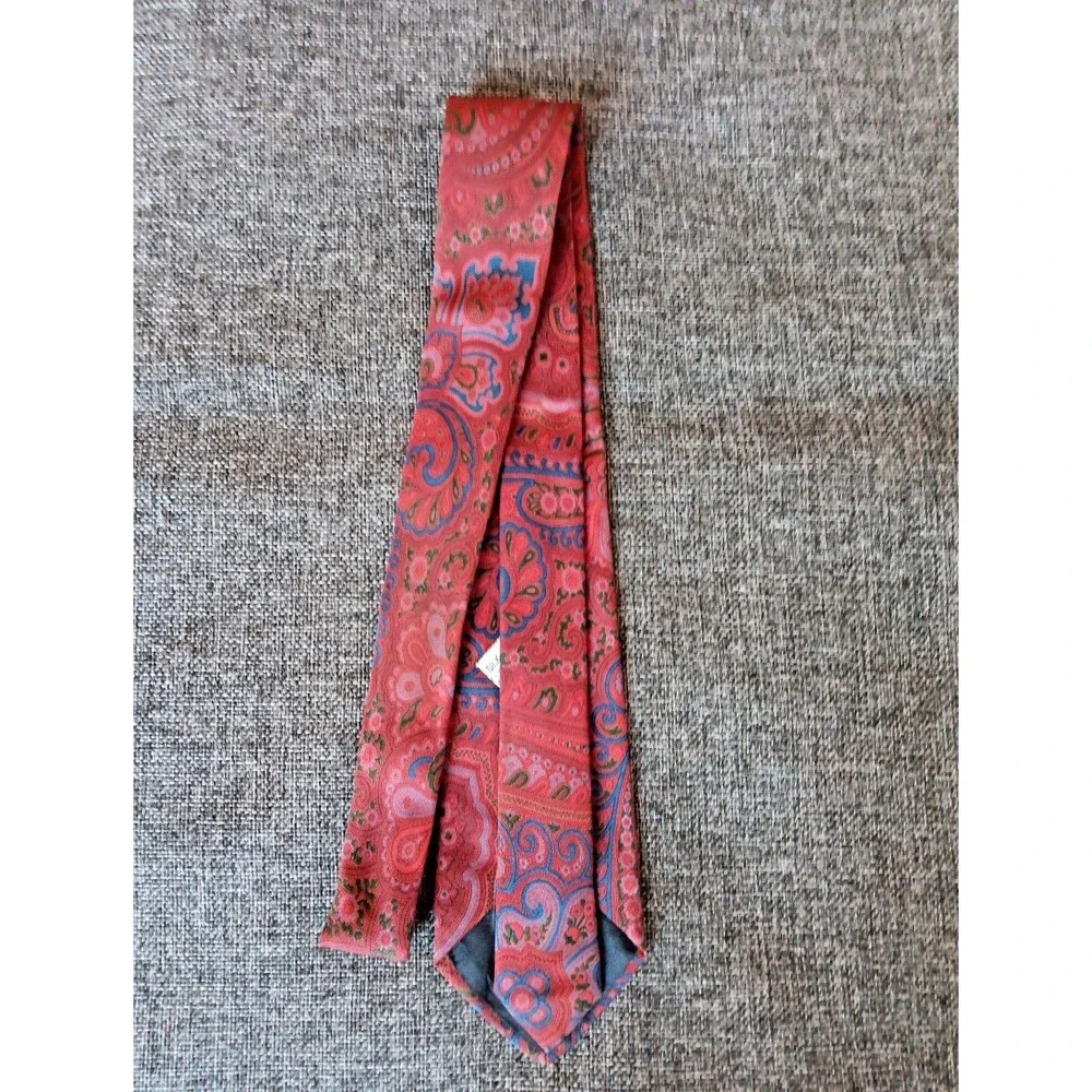 Tie 70s 80s 90s Y2K Mens Silk Red Blue Green Paisley 3.5 Wide 57 Long